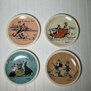 Vintage Norman Rockwell Set Of 4 Plates Rockwell On Tour Europe 1982